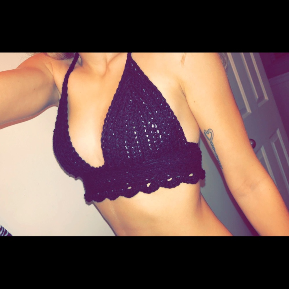 Hippie black crochet bralette